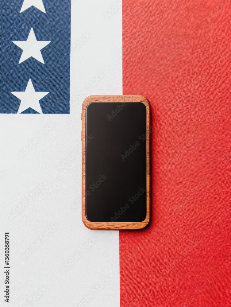 Poster digital mobility reimagined sleek smartphone interface on minimalist usa flag backdrop - innovative 