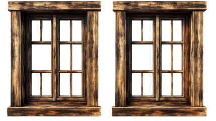 Two Rustic Wooden Windows