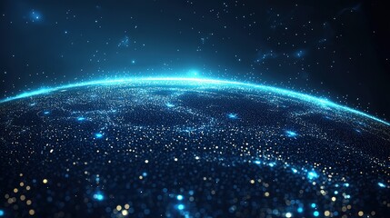 A digitalized Earth in a dark blue background with densely flashing light dots, representing the complexity and vitality of the digital world.