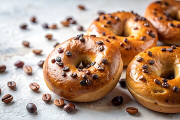 cinnamon raisin bagels in white background