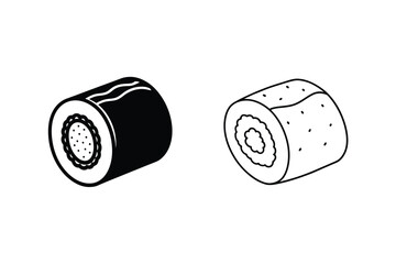 Simple Sushi Roll Icons Isometric, Line Art, Black, White, Design Elements