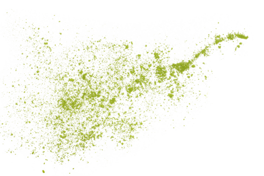 Matcha green powder flying, isolated on white background, clipping path	