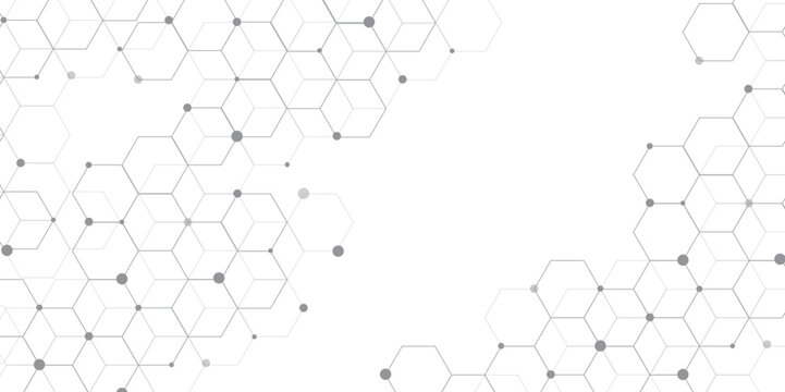 Hexagonal Molecular structure abstract tech network pattern. abstract geometric hexagon with connecting dots and lines. connecting Medical science, technology concept background Vector illustration.	