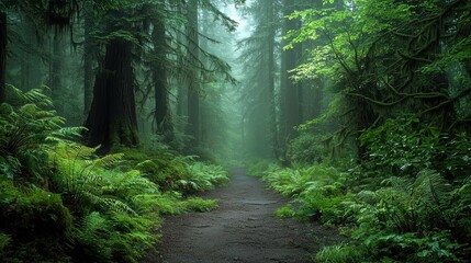 Obraz premium Mystical Forest Path A Serene Journey Through Lush Greenery