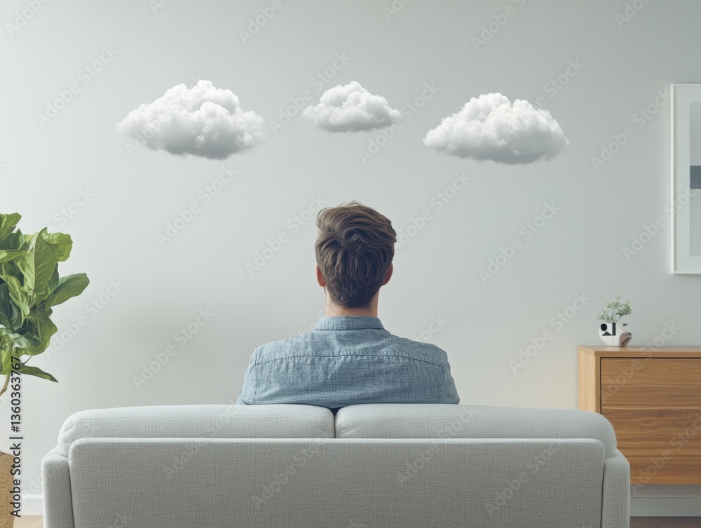 Poster Minimalist Remote Work Visualized Cloud Computing Metaphor for Digital Professionals - Innovative Workspace Design and Creative Strategic Thinking Concept
