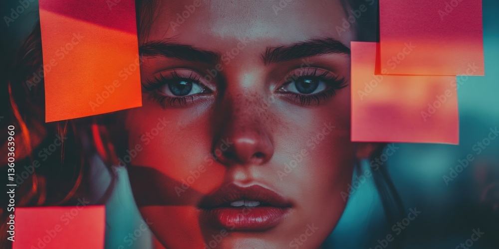 Poster Chromatic Disruption Immersive Gen Z Aesthetic with Geometric Color Block Portrait - Digital Creative Expression and Trendsetting Visual Communication