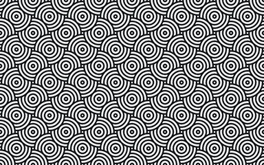 Repeating black circular arc pattern in white grid