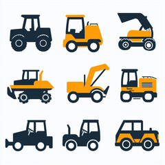 Naklejka premium Construction Vehicle Silhouettes Flat Vector Icons Set