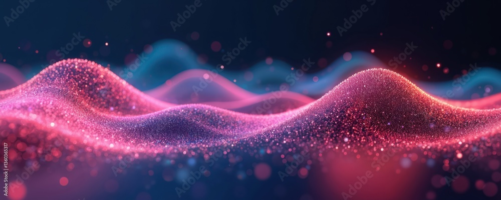 Poster abstract colorful wave flows in digital cyberspace. dynamic particle lines glow. futuristic network 