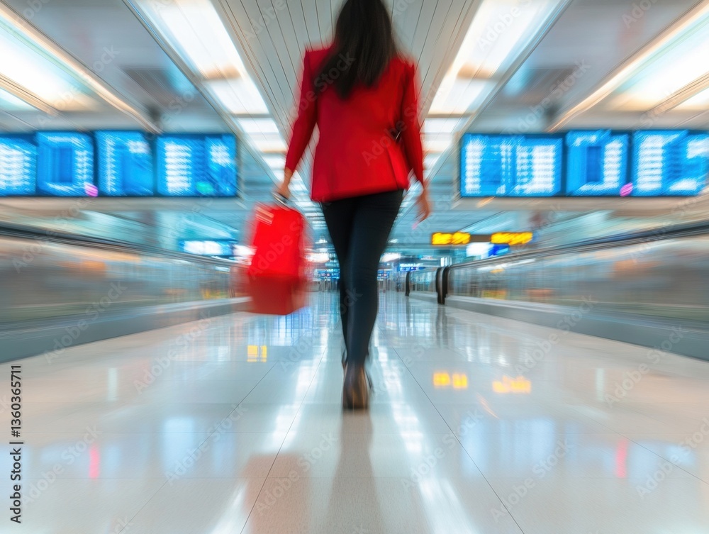 Poster dynamic business travel momentum high-performance professional woman navigating global airport termi
