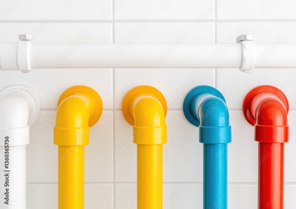 Aufkleber minimalist industrial design vibrant color-coded plumbing pipes showcasing modern infrastructure aes