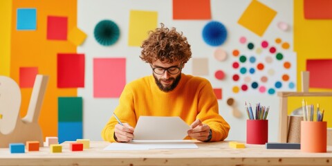 Vibrant Creative Workspace Millennial Designers Colorful Digital Workflow - Innovative Design Thinking and Playful Productivity in Modern Professional Environments