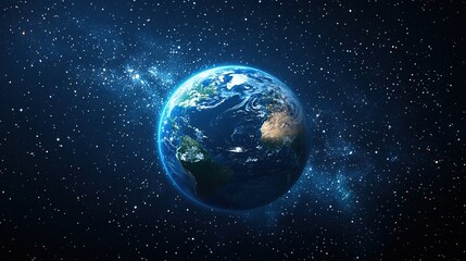 The Earth set against a backdrop of the cosmic starry sky, highlighting the planet's beauty in space.