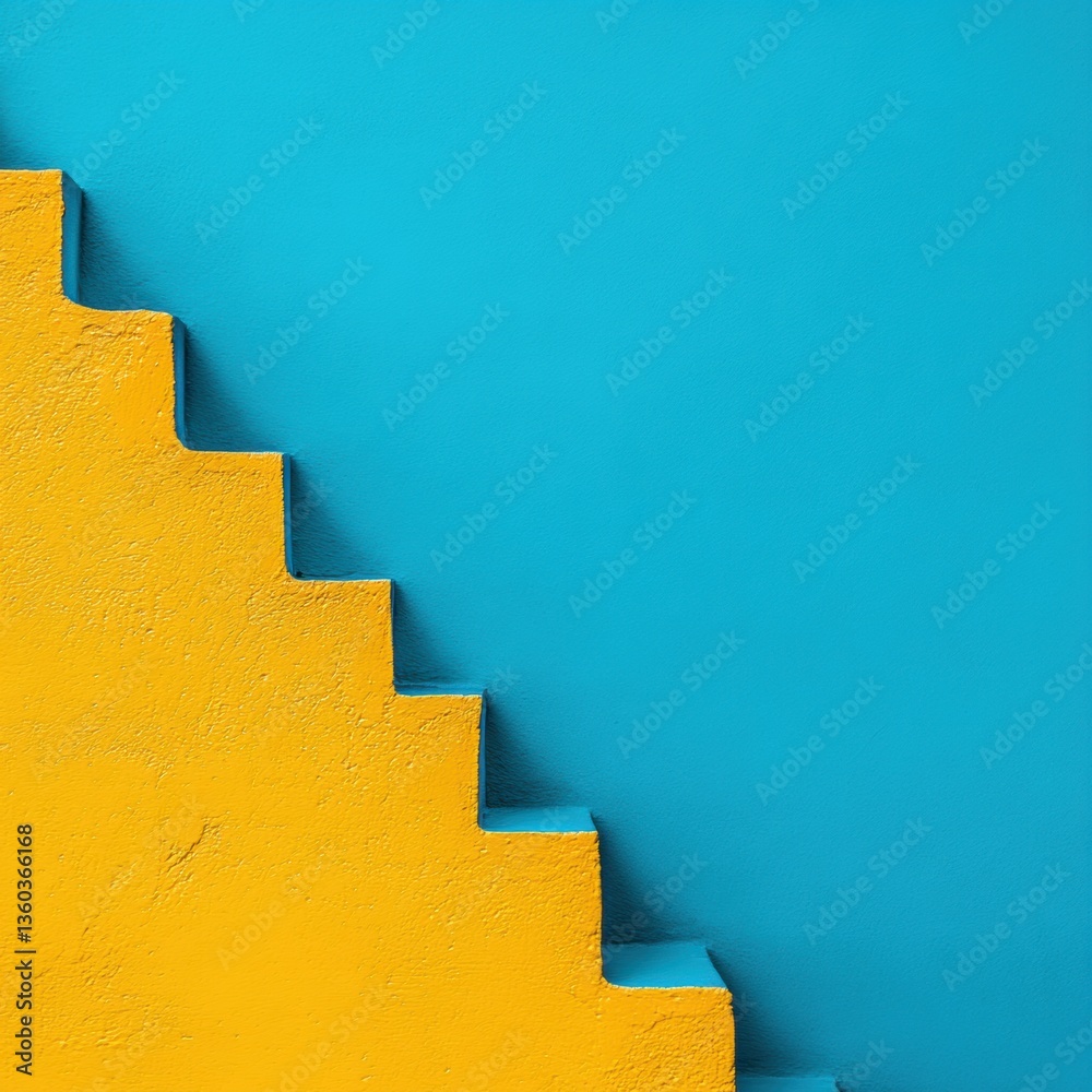 Aufkleber minimalist growth blueprint bold yellow geometric staircase visualizing strategic ascent and progres