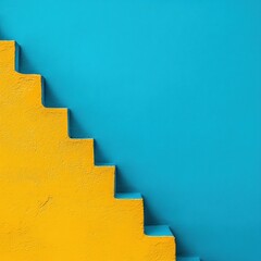 Fototapeta premium Minimalist Growth Blueprint Bold Yellow Geometric Staircase Visualizing Strategic Ascent and Progressive Business Transformation in High-Contrast Design