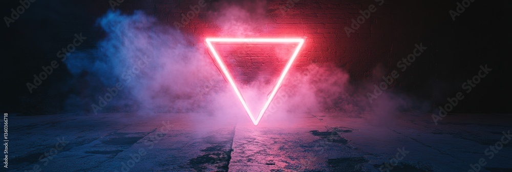 Poster Cyberpunk Neon Geometric Illumination Ethereal Futuristic Landscape with Vibrant Triangular Light Portal - Digital Art Meets Immersive Visual Experience