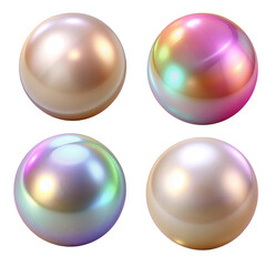 Iridescent real pearl-like sphere with smooth halographic reflective surface, 3D PNG plastic style, isolated transparent background	
