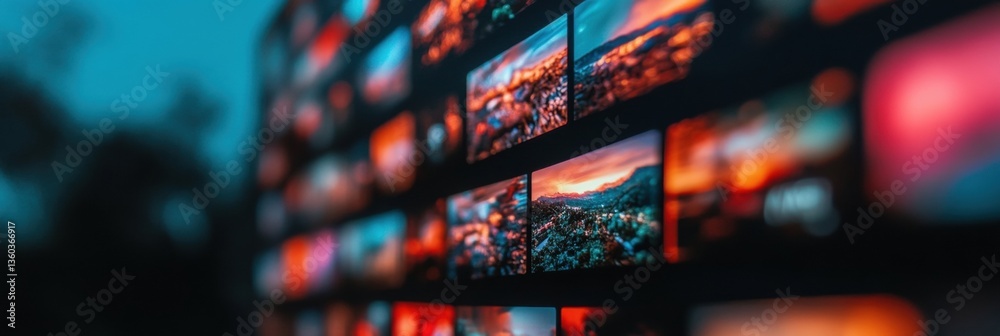 Fototapete Immersive Digital Content Discovery AI-Powered Streaming Interface Showcasing Dynamic Visual Storytelling with Cinematic Depth and Next-Gen Entertainment Curation
