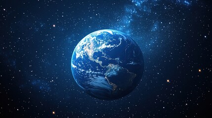 The Earth under a starry sky with city lights visible in some areas, showing the combination of natural space and human civilization.