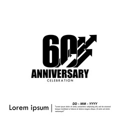 60th years anniversary celebration emblem. anniversary logo isolated with arrow lines growth up to target on white background. vector illustration template design
