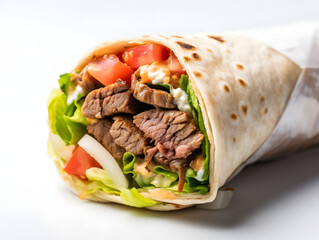 Savory Wrap: A close-up shot reveals a beautifully crafted wrap, a culinary creation filled with vibrant ingredients. It's a visual feast, a delicious promise of flavor and satisfaction.