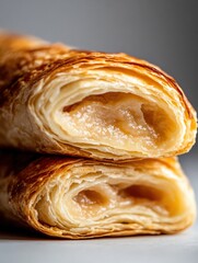 Artisan Culinary Craft Golden Laminated Pastry Revealing Handcrafted Layers - Gourmet Food Styling for Modern Hospitality Branding