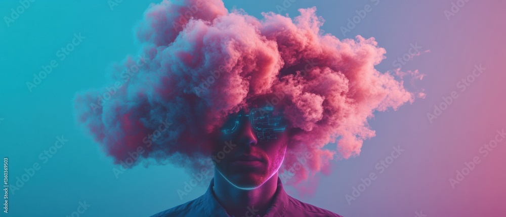 Poster mindful tech revolution ethereal neural cloud visualization - immersive gen z mental health and digi