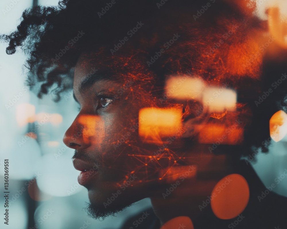 Aufkleber digital fusion immersive gen z innovation portrait - neural network creativity meets human potential