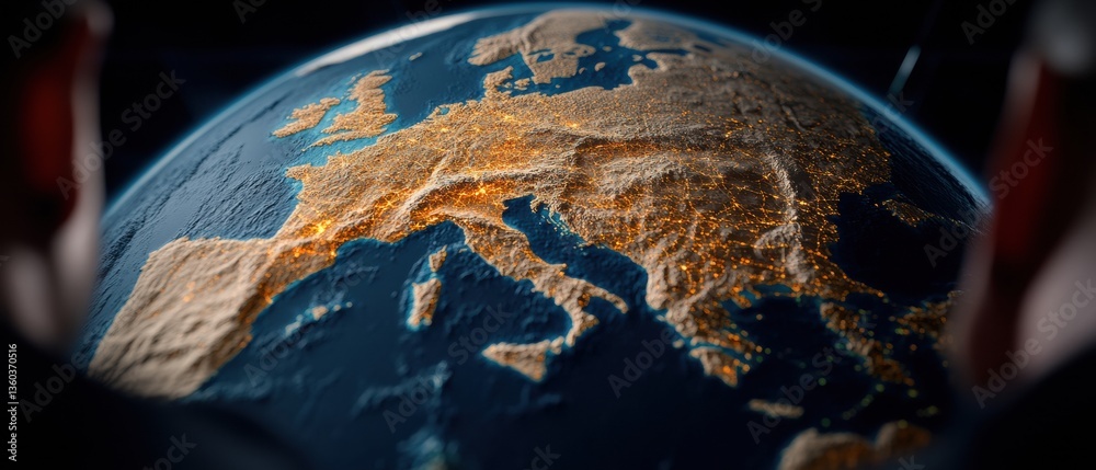 Aufkleber Hyper-Connected Global Network Immersive Digital Earth Visualization with Topographical Mapping for Advanced Geospatial Intelligence and Strategic Business Insights