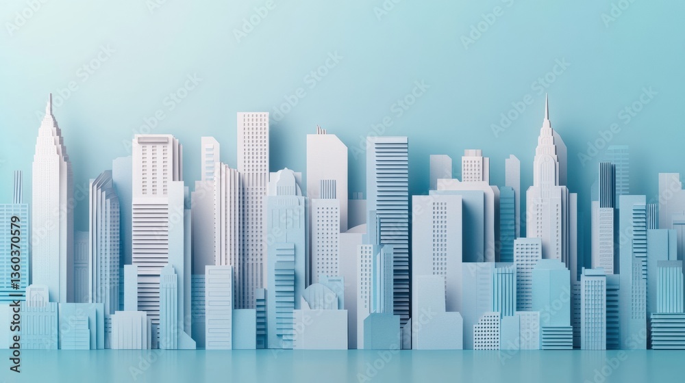 Poster stunning layered cut paper city skyline with soft lighting showcasing modern urban buildings and dyn