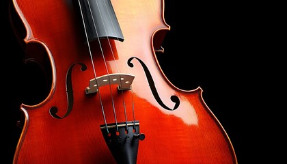 An elegant cello is depicted against a dark background