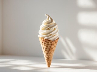 Ice cream cone made waffle light brown soft serve.