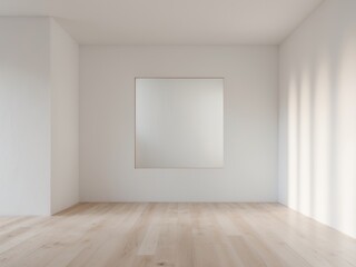Empty room wooden floor white walls right side Mockup of a square
