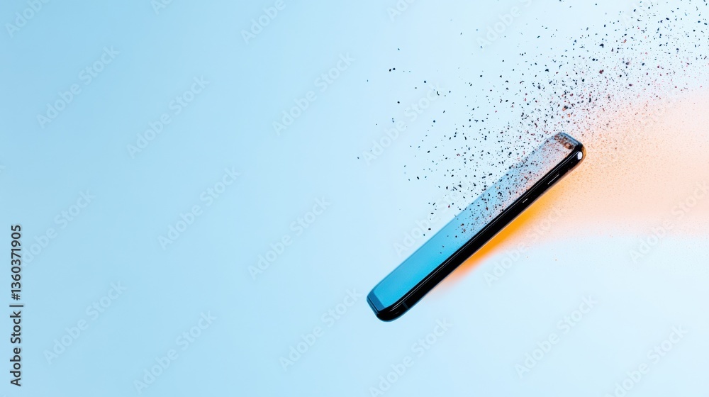 Poster Digital Transformation Accelerator Sleek Minimalist Smartphone Dissolving into Innovative Pixel Dynamics - Next-Gen Mobile Technology Visualizing Seamless Connectivity