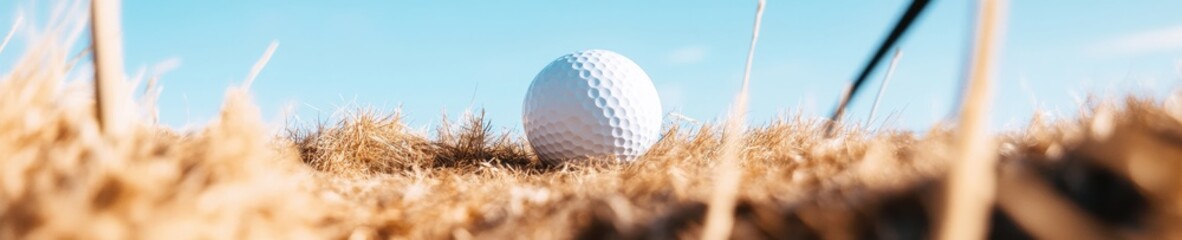 Minimalist Sports Performance High-Contrast Golf Ball in Challenging Rough Terrain - Premium Athletic Equipment Visual for Golf Course Marketing and Training Insights