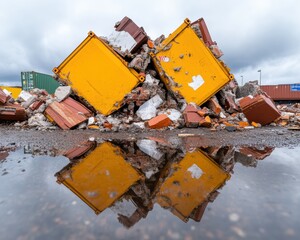 Disruptive Logistics Climate-Resilient Supply Chain Visualization of Industrial Decay, Reflecting Global Trade Challenges in Post-Pandemic Economic Transition