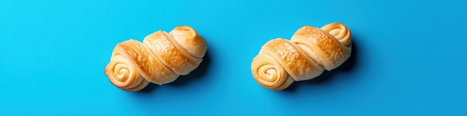 Fototapeta premium Artisan Croissant Minimalism Vibrant Pop Culture Bakery Visual with Golden Pastry Swirls - Contemporary Food Styling and Digital Content Creation