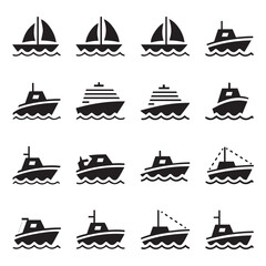 Set of Nautical Boat & Ship Icons  Sailboats, Yachts, and Fishing Vessels Collection