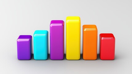 Colorful 3D bar chart graph illustrating data visualization with vibrant rainbow colors representing growth or statistical analysis on a neutral background.