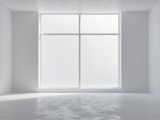 Fototapeta premium Empty room large window center has white frame Aluminum with half.