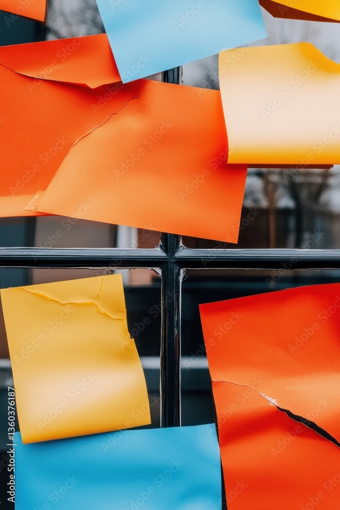 Fototapete Chaos Theory of Productivity Vibrant Sticky Note Grid Visualizing Creative Workflow Dynamics for Modern Digital Workspace Optimization