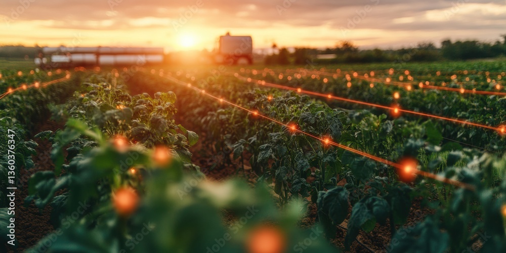Poster future harvest smart agriculture ai-powered precision farming transforming sunset crop landscapes wi