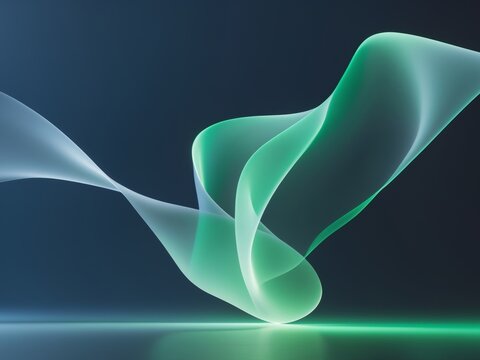 Abstract digital art piece dark background It features green and white light.