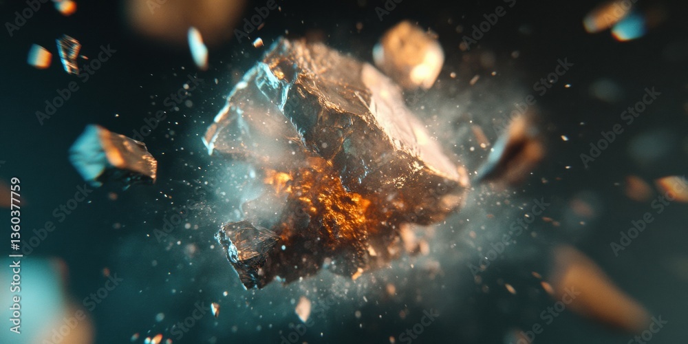Poster Quantum Disintegration Cinematic Particle Explosion in 8K Ultra-Realistic VFX - Cutting-Edge Digital Design for Immersive Media and Visual Effects Storytelling