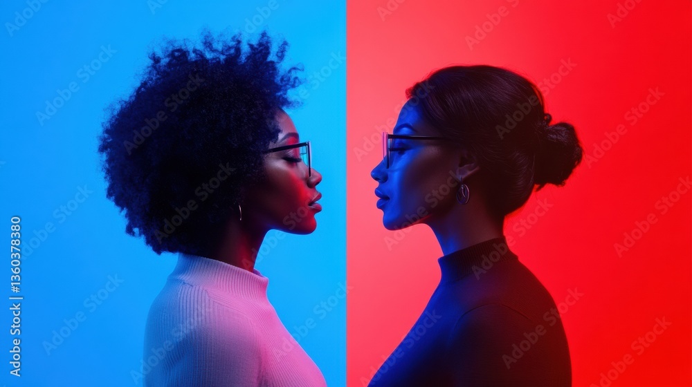 Poster chromatic contrast powerful feminine perspectives in bold color theory - dynamic visual communicatio