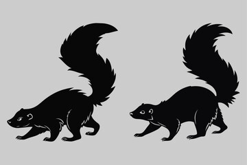 a skunk lifting its tail in defense silhouette vector design art and illustration