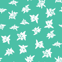 Decorative seamless vintage pattern in classic style with small flowers, ditsy. Silhouettes of flowers, Two-color ornament in pastel colors, wedding