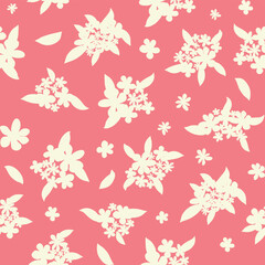 Decorative seamless vintage pattern in classic style with small flowers, ditsy. Silhouettes of flowers, Two-color ornament in pastel colors, wedding