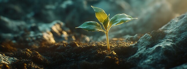 Emergence of Hope: Witness the dawn of new life as a delicate sprout bravely emerges from the earth, symbolizing growth, resilience, and the beauty of nature's cycle.