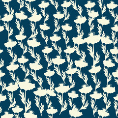 Bicolor contour silhouette seamless pattern with poppy flowers and leaves. Abstract floral spring, summer pastel pattern